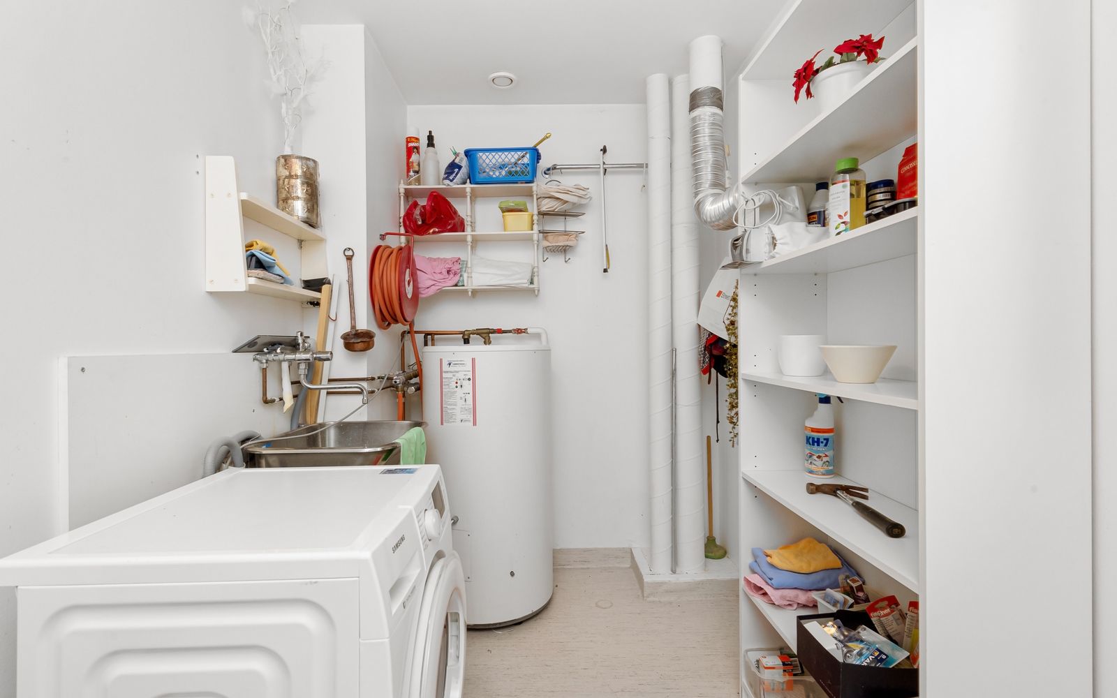 Water heater in a basement utility space